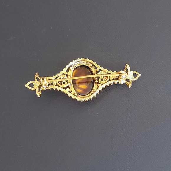 Vintage Florenza Signed Cameo Bar Pin, Victorian Revival Style Brooch - Picture 8 of 9